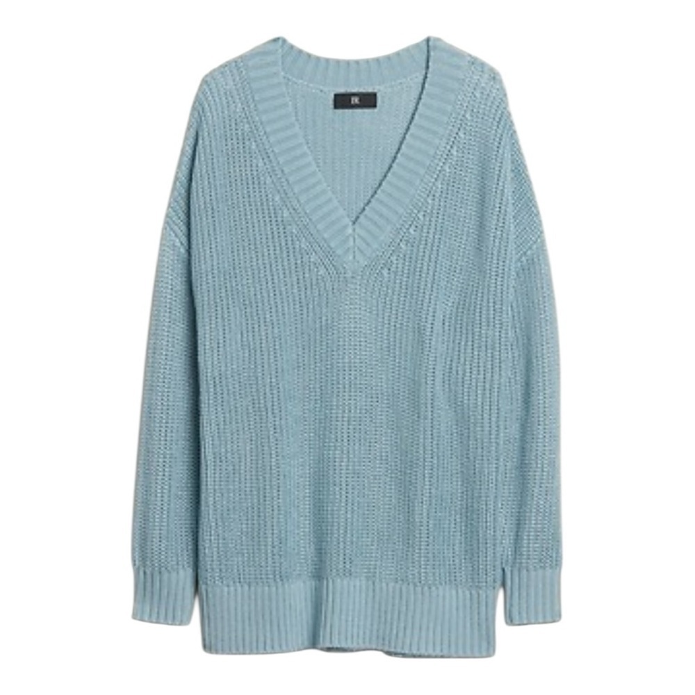 Banana Republic Oversized Cable Knit Sweater XS Petite Blue V Neck New